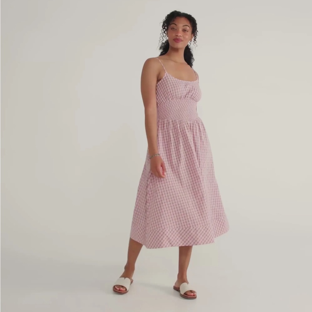 Tecovas Pink Checkered Midi Dress